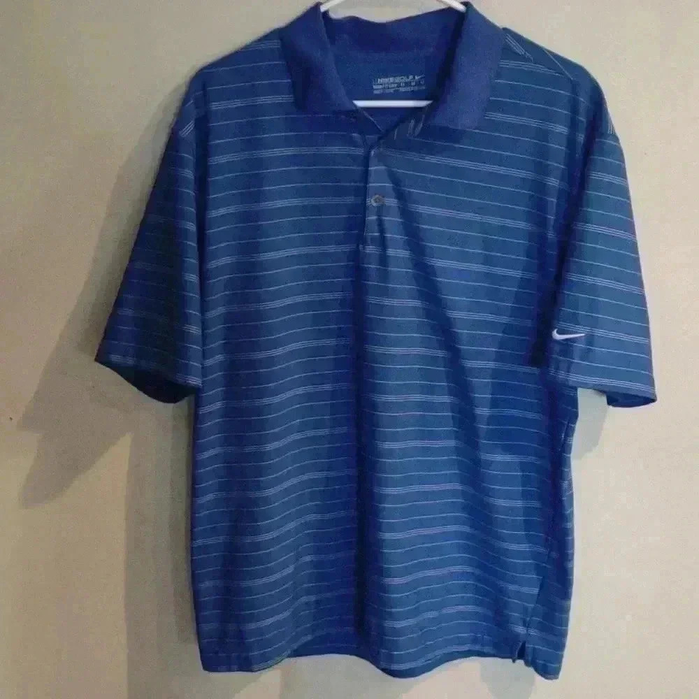 Nike golf shirt blue with white stripes size medium‎